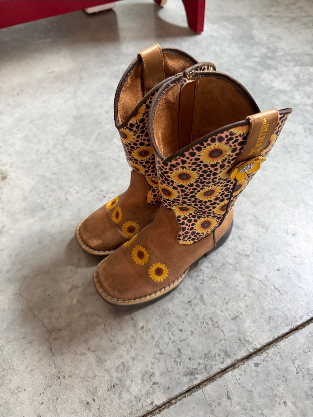 Twister Brown and Yellow Sunflower Kids' Cowboy Boots